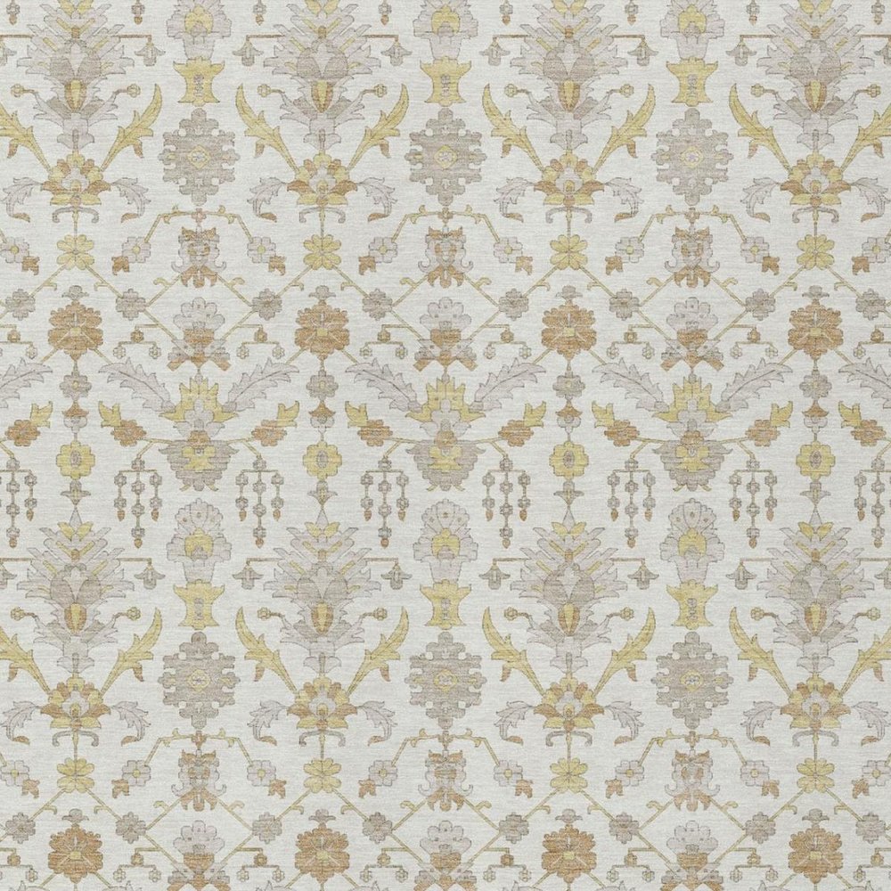 3' X 5' Ivory And Silver Oriental Washable Indoor Outdoor Area Rug