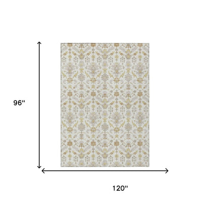 8' X 10' Ivory And Silver Oriental Washable Indoor Outdoor Area Rug HomeRoots