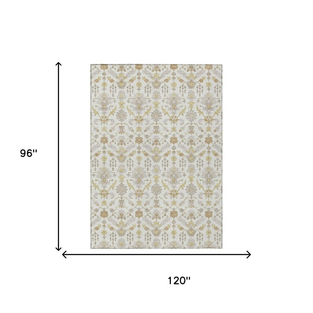 8' X 10' Ivory And Silver Oriental Washable Indoor Outdoor Area Rug — view 9