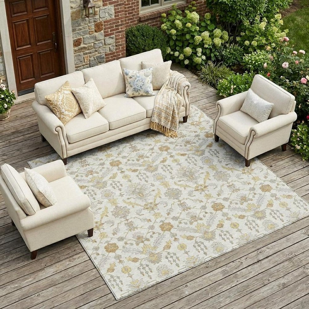 8' X 10' Ivory And Silver Oriental Washable Indoor Outdoor Area Rug HomeRoots