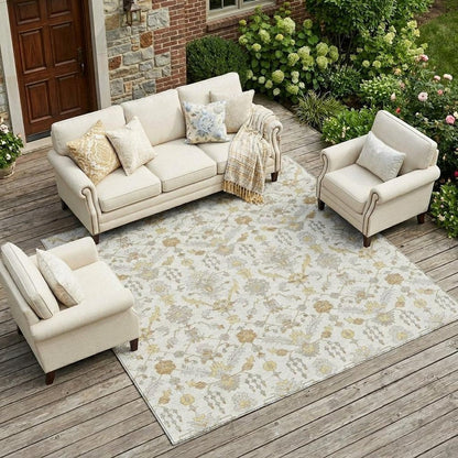 8' X 10' Ivory And Silver Oriental Washable Indoor Outdoor Area Rug HomeRoots