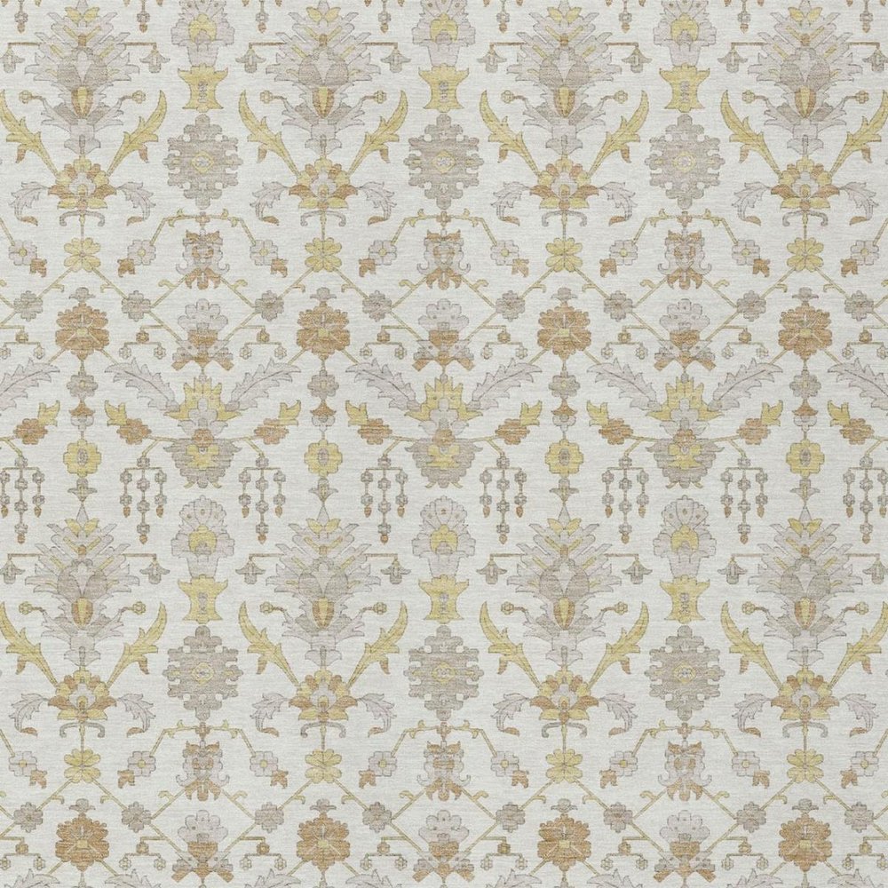 8' X 10' Ivory And Silver Oriental Washable Indoor Outdoor Area Rug