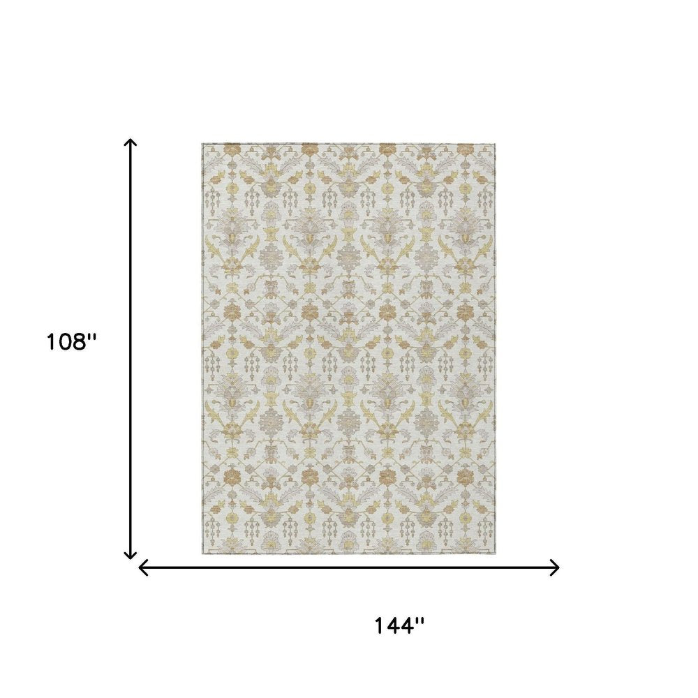 9' X 12' Ivory And Silver Oriental Washable Indoor Outdoor Area Rug HomeRoots