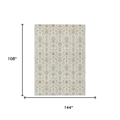 9' X 12' Ivory And Silver Oriental Washable Indoor Outdoor Area Rug HomeRoots