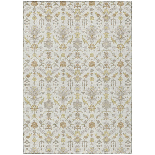 9' X 12' Ivory And Silver Oriental Washable Indoor Outdoor Area Rug