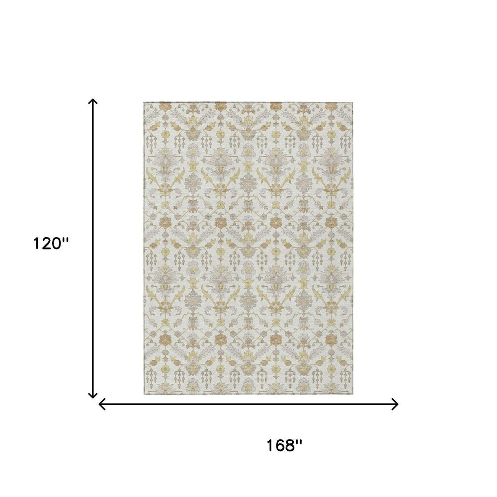 10' X 14' Ivory And Silver Oriental Washable Indoor Outdoor Area Rug HomeRoots