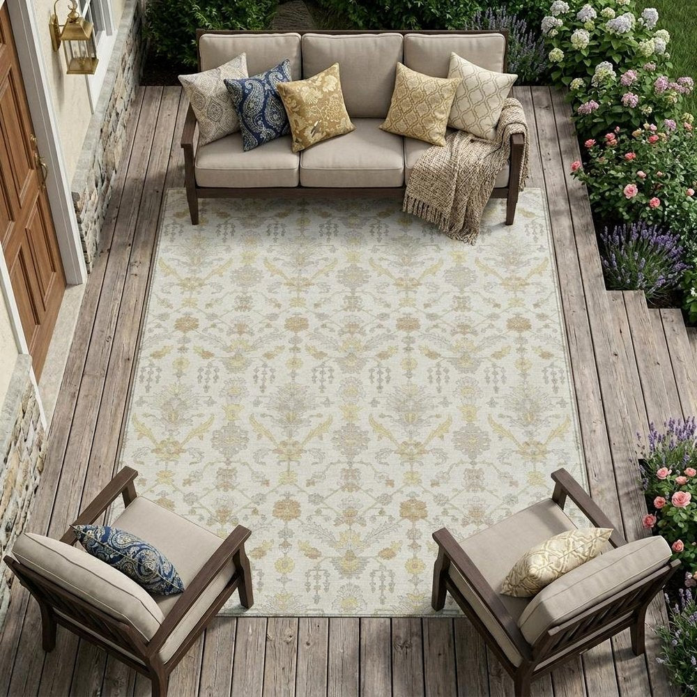 10' X 14' Ivory And Silver Oriental Washable Indoor Outdoor Area Rug HomeRoots