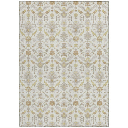 10' X 14' Ivory And Silver Oriental Washable Indoor Outdoor Area Rug
