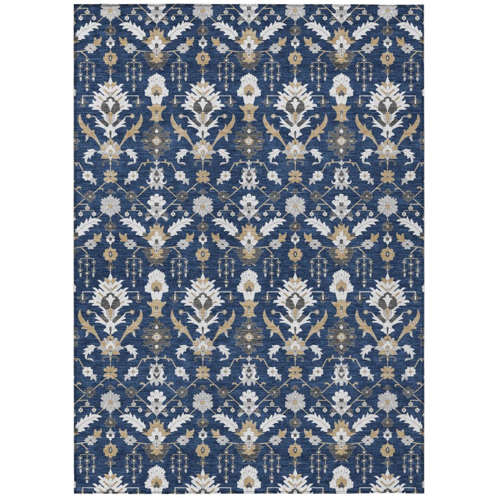 3' X 5' Navy Blue And Blue Oriental Washable Indoor Outdoor Area Rug HomeRoots
