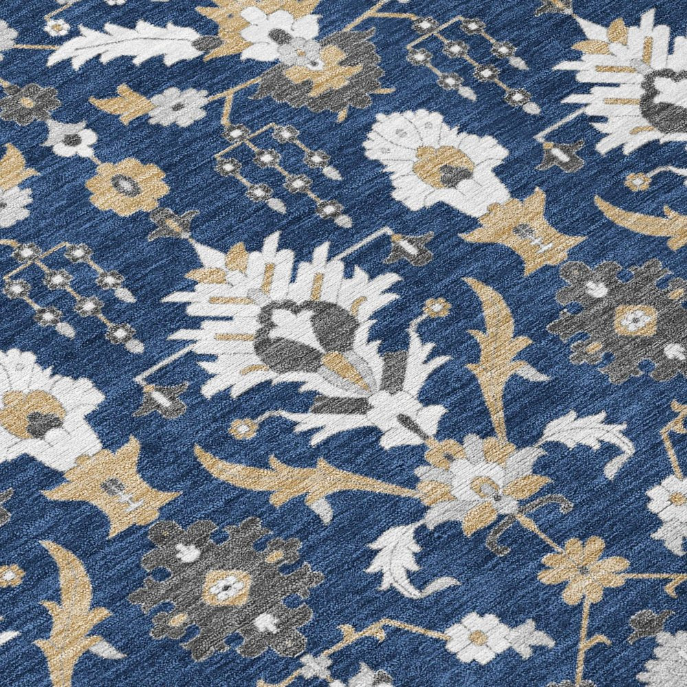 3' X 5' Navy Blue And Blue Oriental Washable Indoor Outdoor Area Rug HomeRoots