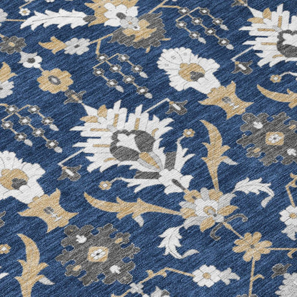 3' X 5' Navy Blue And Blue Oriental Washable Indoor Outdoor Area Rug HomeRoots