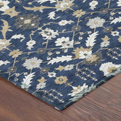 8' X 10' Navy Blue And Blue Oriental Washable Indoor Outdoor Area Rug HomeRoots