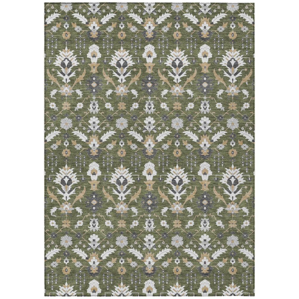 9' X 12' Olive Green And Green Oriental Washable Indoor Outdoor Area Rug HomeRoots