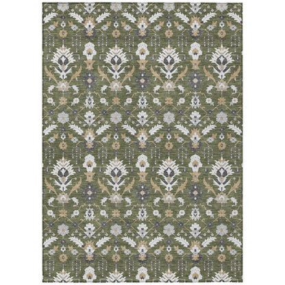 9' X 12' Olive Green And Green Oriental Washable Indoor Outdoor Area Rug HomeRoots