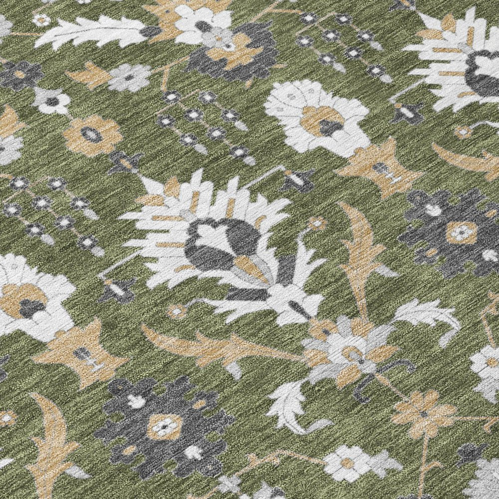 9' X 12' Olive Green And Green Oriental Washable Indoor Outdoor Area Rug — view 3