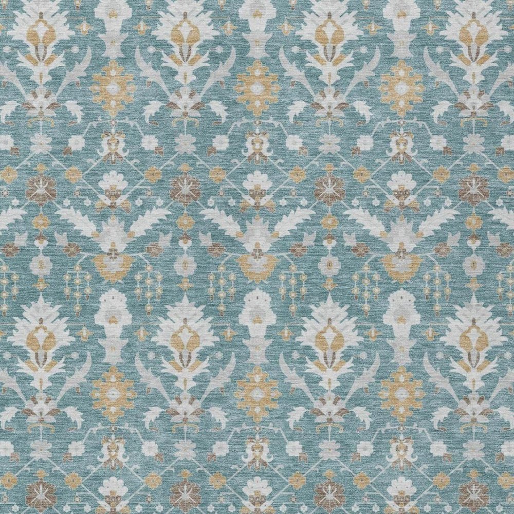 3' X 5' Teal Blue And Silver Oriental Washable Indoor Outdoor Area Rug