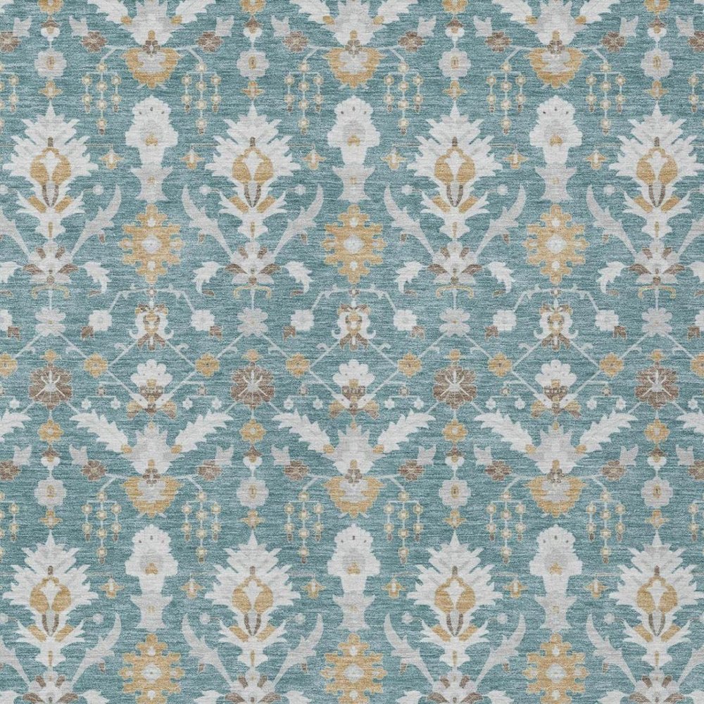 3' X 5' Teal Blue And Silver Oriental Washable Indoor Outdoor Area Rug — view 9