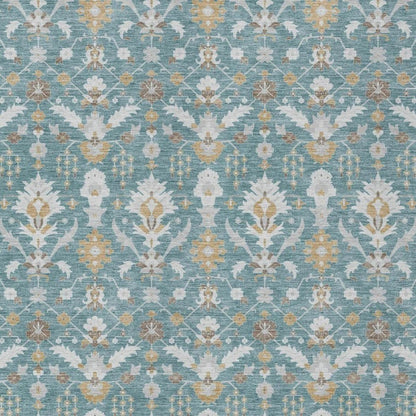 8' X 10' Teal Blue And Silver Oriental Washable Indoor Outdoor Area Rug