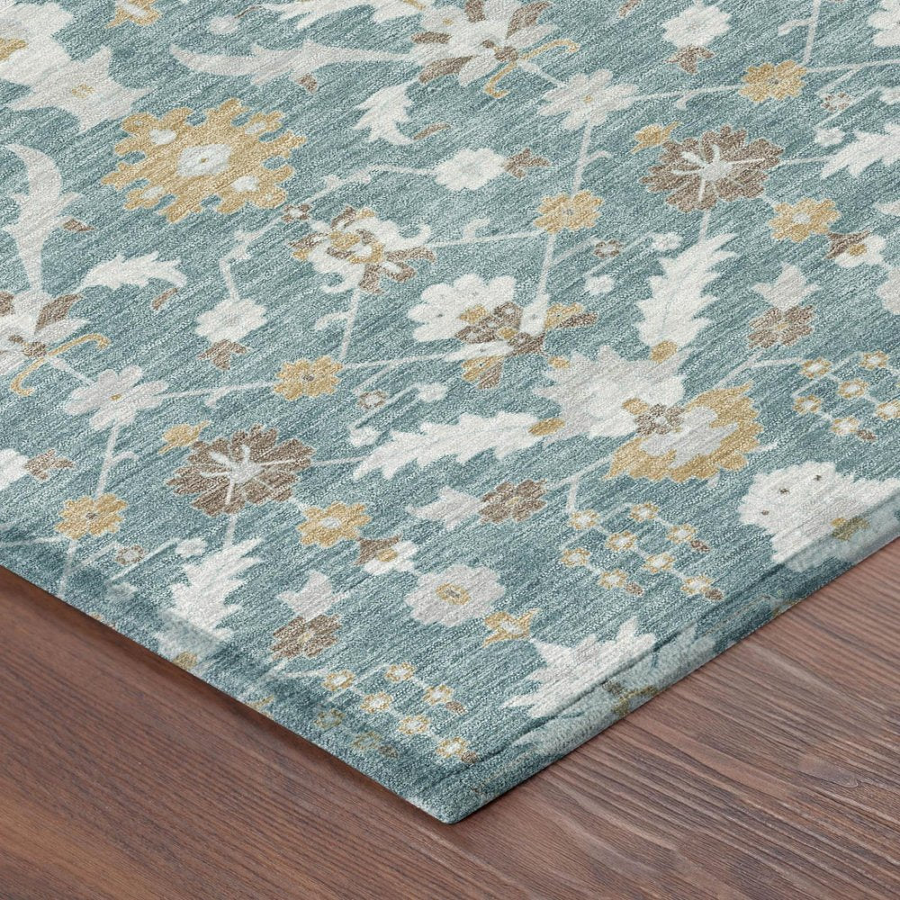 8' X 10' Teal Blue And Silver Oriental Washable Indoor Outdoor Area Rug HomeRoots