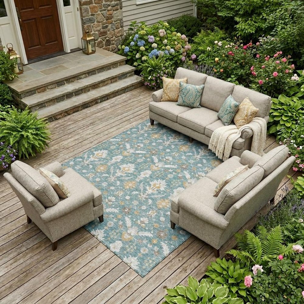 9' X 12' Teal Blue And Silver Oriental Washable Indoor Outdoor Area Rug HomeRoots