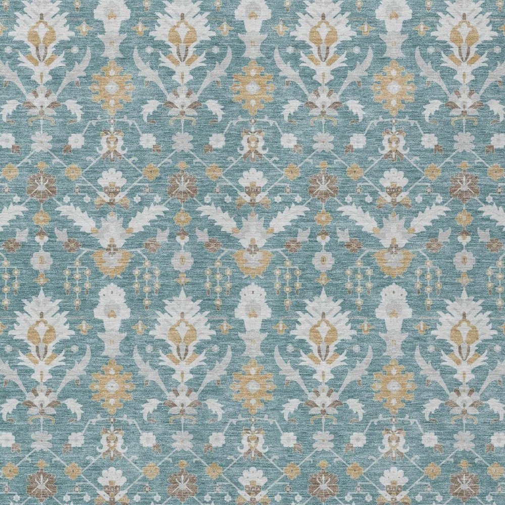 9' X 12' Teal Blue And Silver Oriental Washable Indoor Outdoor Area Rug — view 8