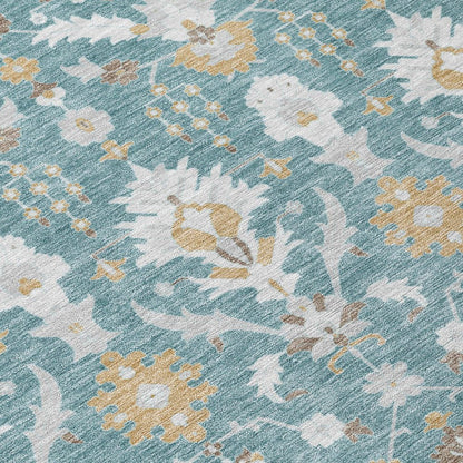 9' X 12' Teal Blue And Silver Oriental Washable Indoor Outdoor Area Rug HomeRoots