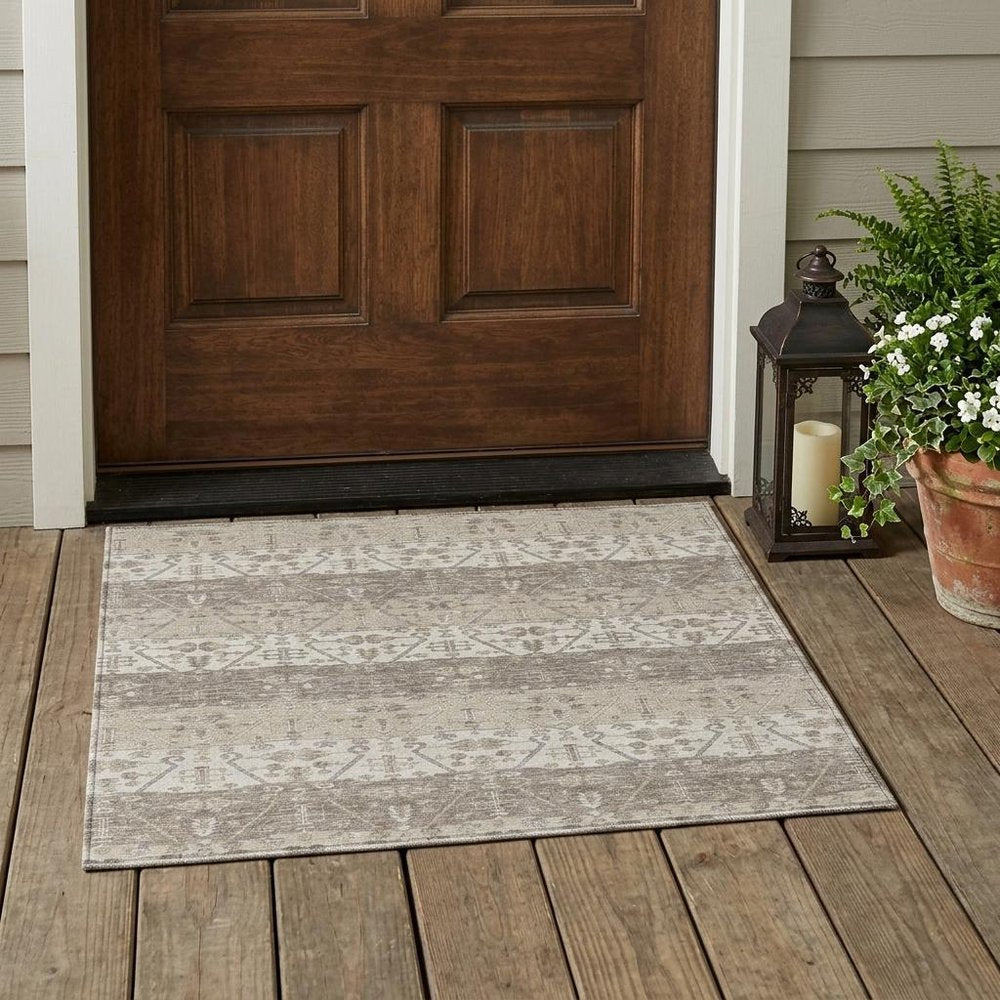 3' X 5' Beige And Brown Oriental Washable Indoor Outdoor Area Rug — view 5