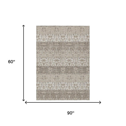 5' X 8' Beige And Brown Oriental Washable Indoor Outdoor Area Rug HomeRoots