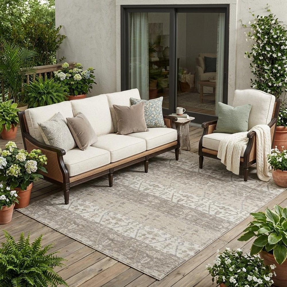 5' X 8' Beige And Brown Oriental Washable Indoor Outdoor Area Rug — view 5