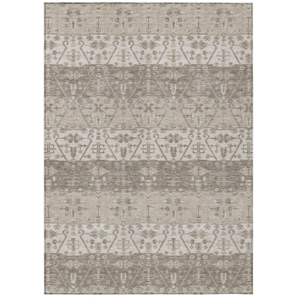 5' X 8' Beige And Brown Oriental Washable Indoor Outdoor Area Rug — view 1