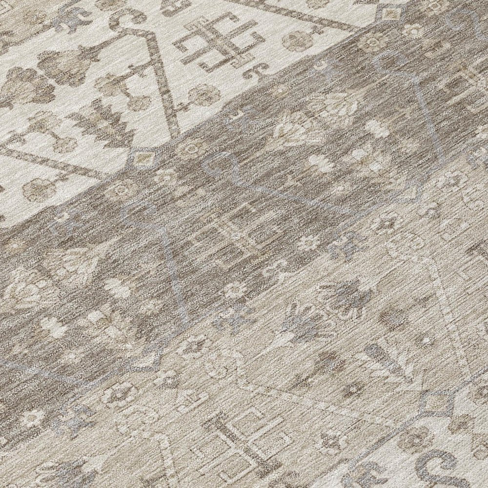 5' X 8' Beige And Brown Oriental Washable Indoor Outdoor Area Rug — view 3