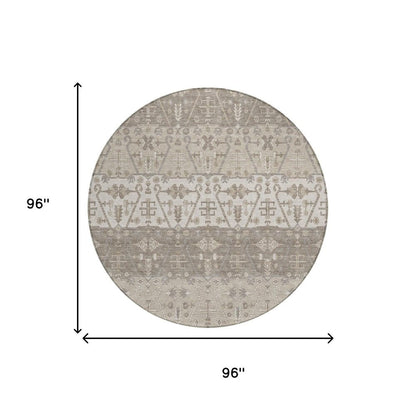 8' Beige And Brown Round Oriental Washable Indoor Outdoor Area Rug HomeRoots