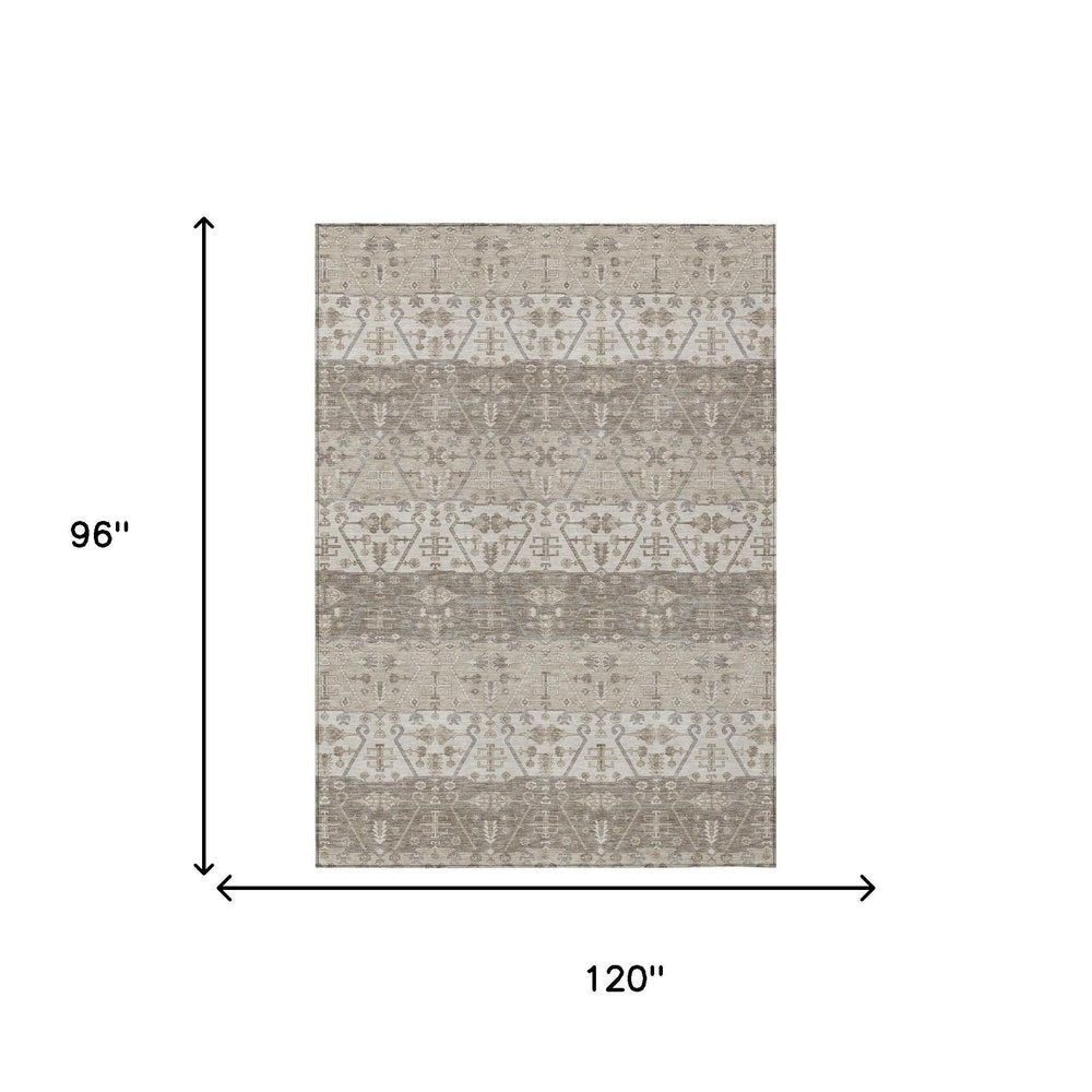 8' X 10' Beige And Brown Oriental Washable Indoor Outdoor Area Rug — view 4
