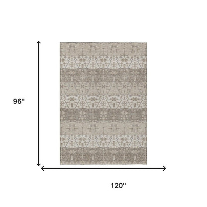 8' X 10' Beige And Brown Oriental Washable Indoor Outdoor Area Rug HomeRoots