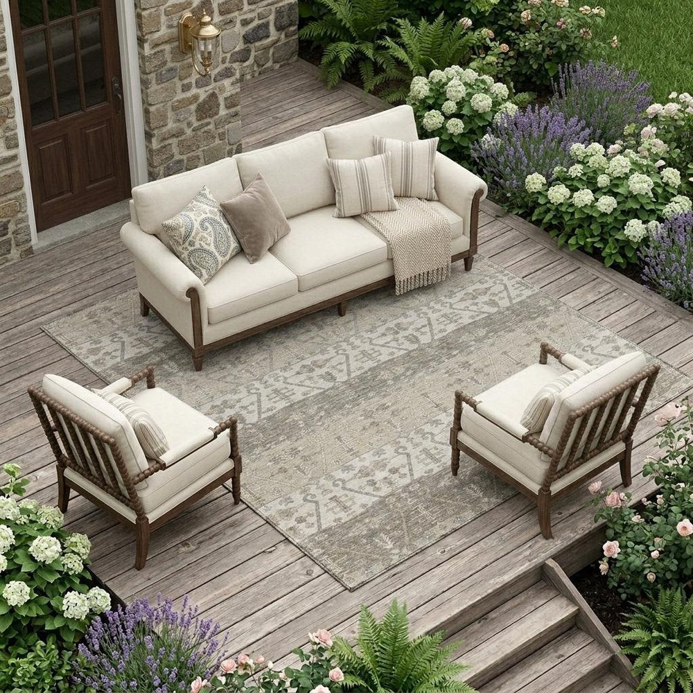 8' X 10' Beige And Brown Oriental Washable Indoor Outdoor Area Rug — view 5
