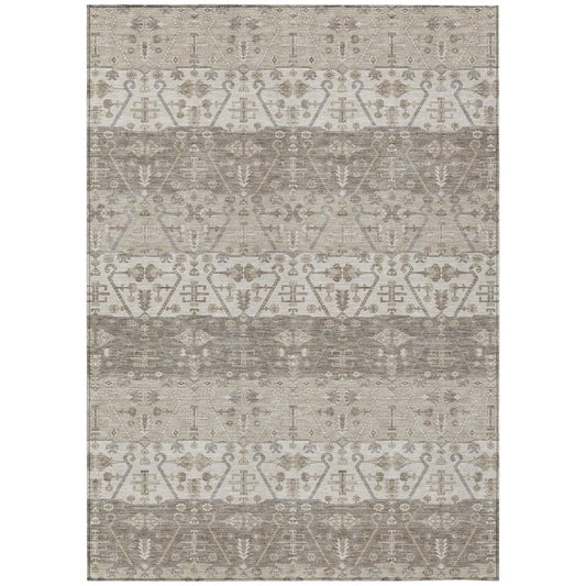 8' X 10' Beige And Brown Oriental Washable Indoor Outdoor Area Rug