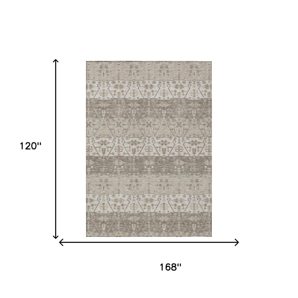 10' X 14' Beige And Brown Oriental Washable Indoor Outdoor Area Rug HomeRoots