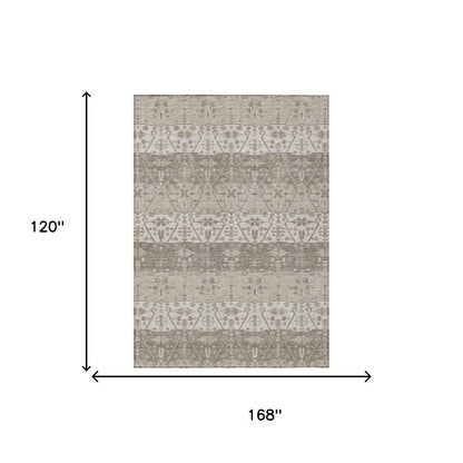 10' X 14' Beige And Brown Oriental Washable Indoor Outdoor Area Rug HomeRoots
