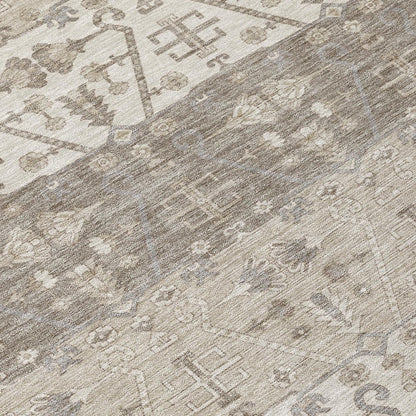 10' X 14' Beige And Brown Oriental Washable Indoor Outdoor Area Rug HomeRoots