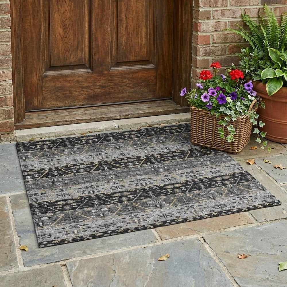 3' X 5' Black And Graphite Oriental Washable Indoor Outdoor Area Rug — view 6