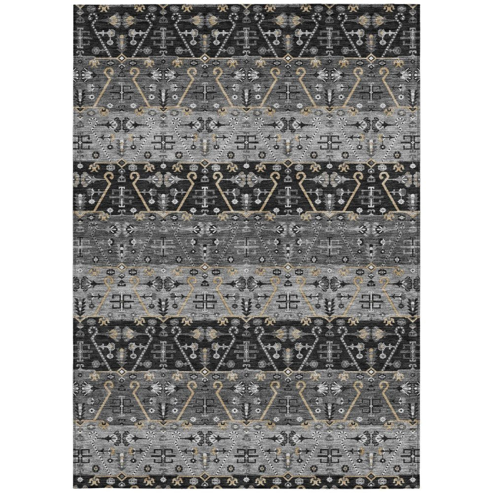 3' X 5' Black And Graphite Oriental Washable Indoor Outdoor Area Rug — view 7