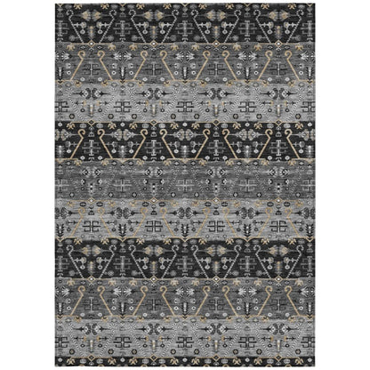 3' X 5' Black And Graphite Oriental Washable Indoor Outdoor Area Rug