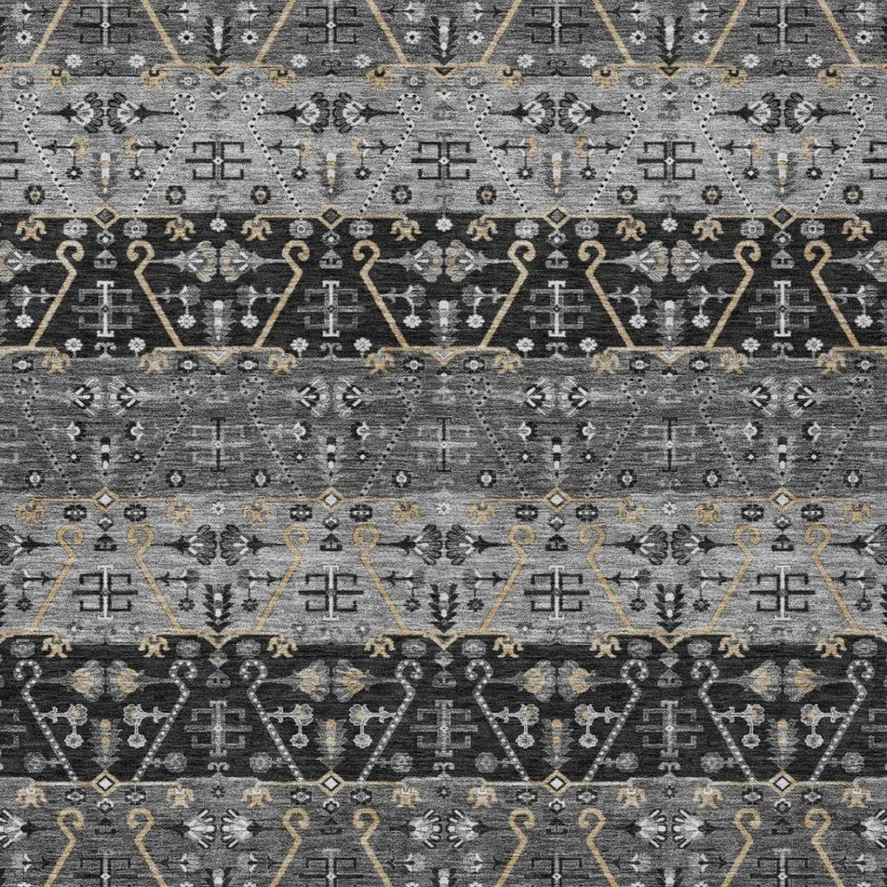 3' X 5' Black And Graphite Oriental Washable Indoor Outdoor Area Rug