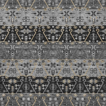 3' X 5' Black And Graphite Oriental Washable Indoor Outdoor Area Rug