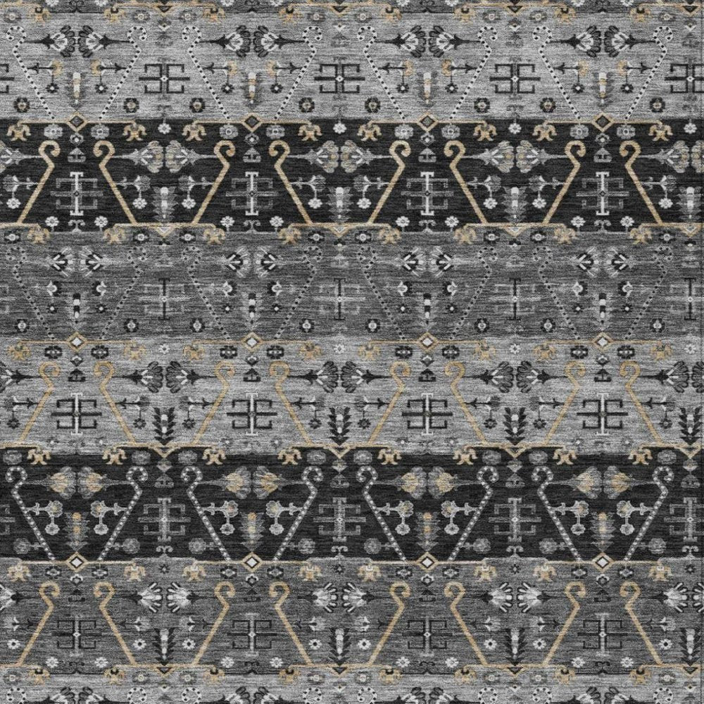 3' X 5' Black And Graphite Oriental Washable Indoor Outdoor Area Rug — view 9