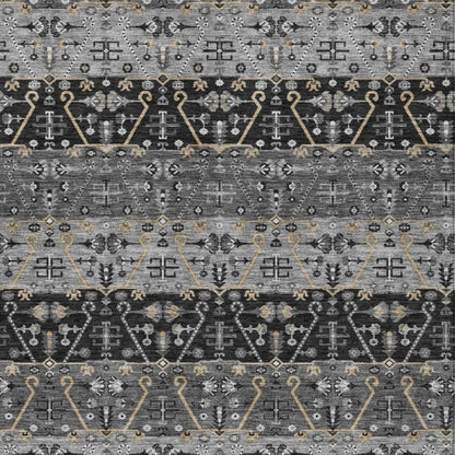 3' X 5' Black And Graphite Oriental Washable Indoor Outdoor Area Rug