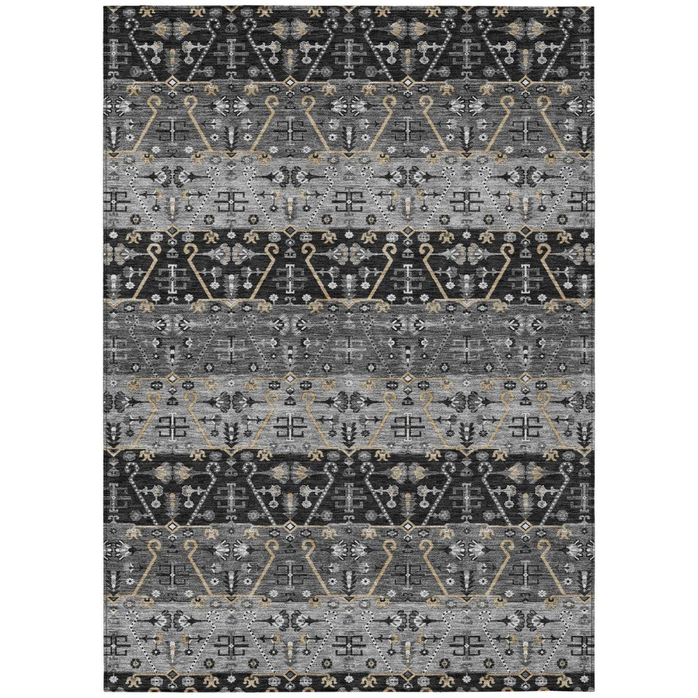3' X 5' Black And Graphite Oriental Washable Indoor Outdoor Area Rug