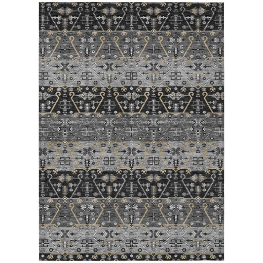 3' X 5' Black And Graphite Oriental Washable Indoor Outdoor Area Rug
