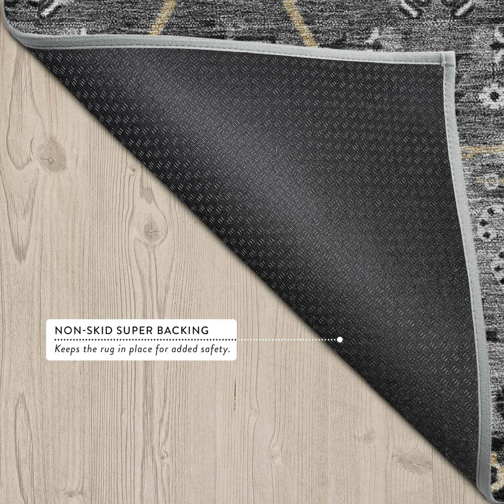 3' X 5' Black And Graphite Oriental Washable Indoor Outdoor Area Rug