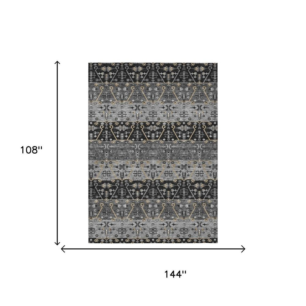 9' X 12' Black And Graphite Oriental Washable Indoor Outdoor Area Rug — view 5